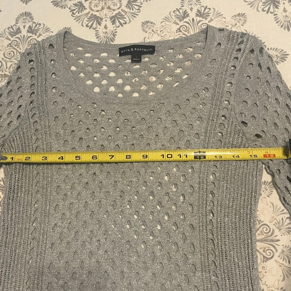 Rock & Republic gray shiny knit sweater - Picture 3 of 7